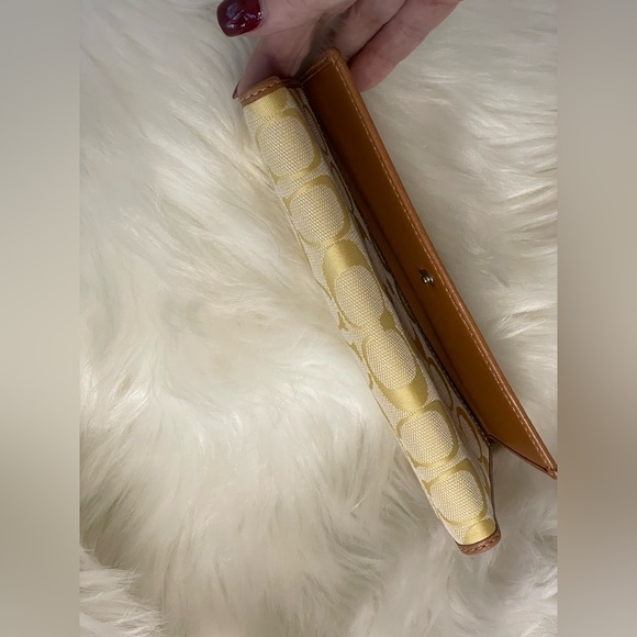 COACH Yellow Signature Jacquard with Tan Leather Pristine Wallet - Picture 12 of 13